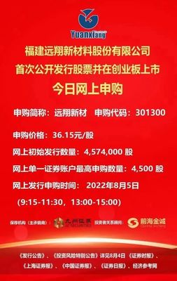今日申購!遠翔新材發(fā)行價 36.15元/股!